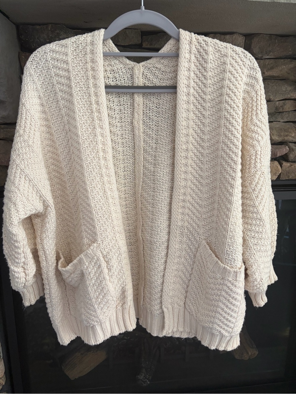Cream Open-Front Chunky Knit Cardigan Sweater